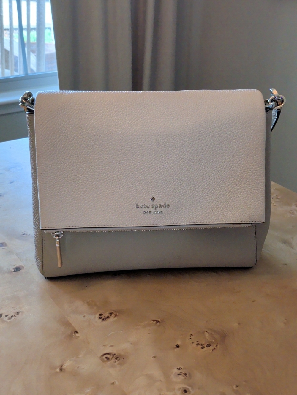 Kate Spade New York Leila Two-Tone Leather Crossbody in White and Gray